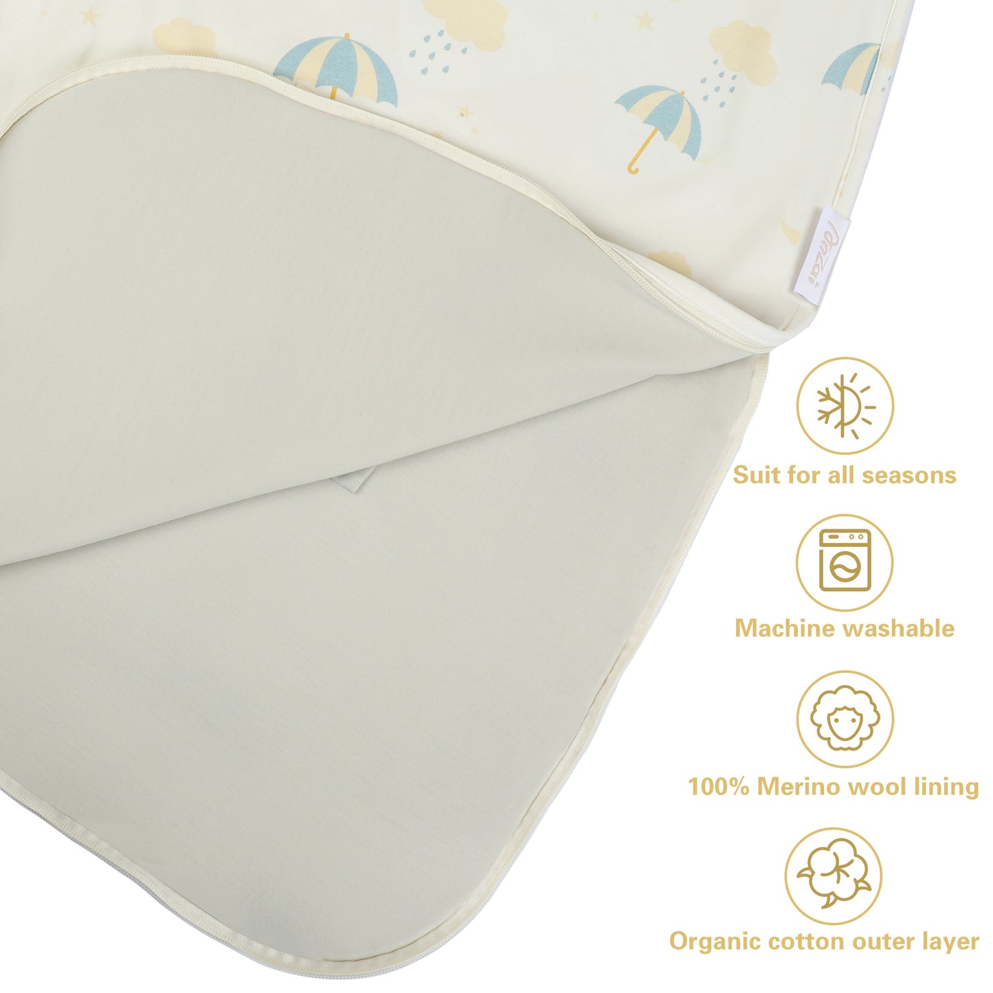 AnZai Baby Sleep Bag, Merino Wool & Organic Cotton, Umbrella 2-24 Months